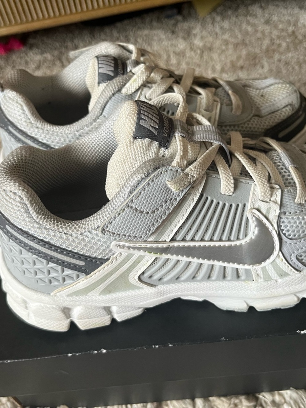Nike Kids White and Gray Mesh Lace-Up Sneakers